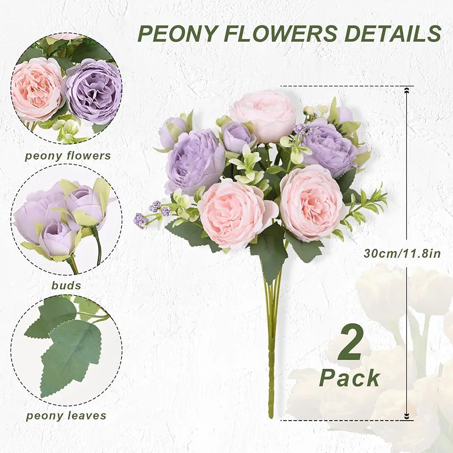 2-Pack Artificial Silk Peony Bouquet