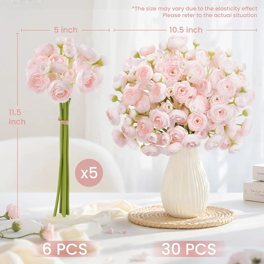 30Pcs Artificial Silk Ranunculus Flowers for DIY Bouquets