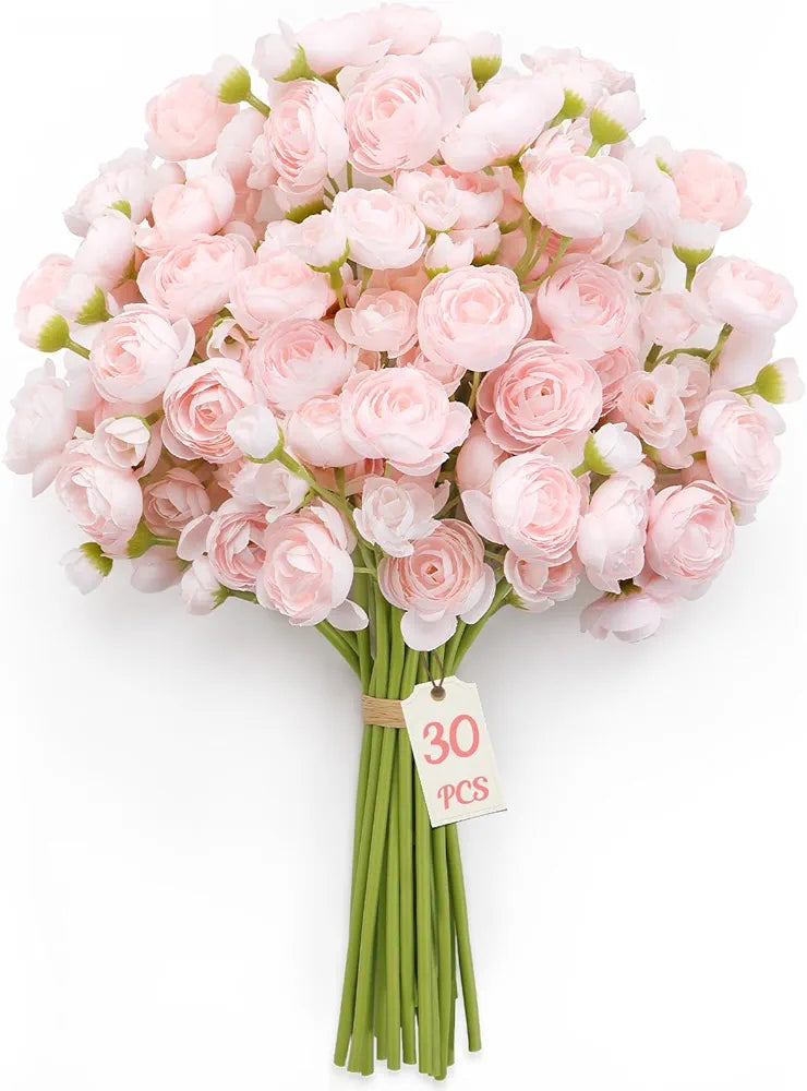 30Pcs Artificial Silk Ranunculus Flowers for DIY Bouquets