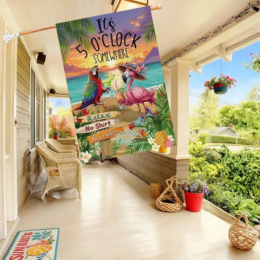 Flamingo Its 5 O'Clock Somewhere 28x40 Yard Flag