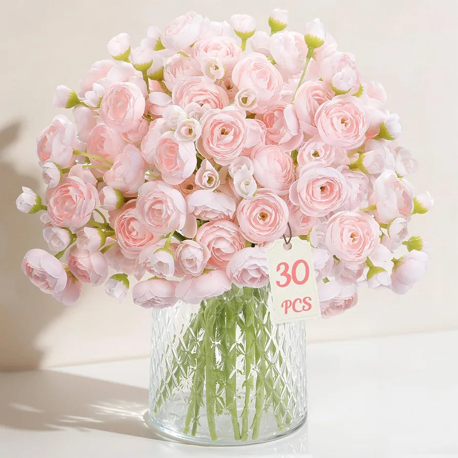 30Pcs Artificial Silk Ranunculus Flowers for DIY Bouquets
