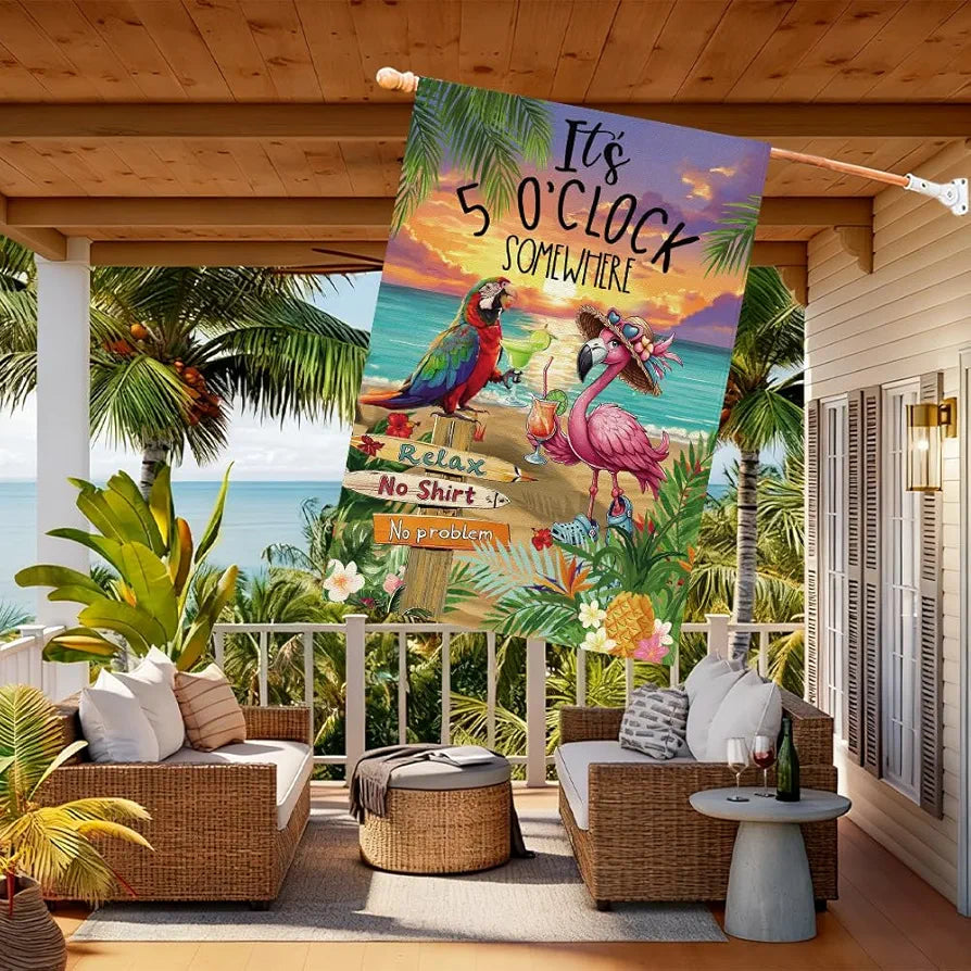 Flamingo Its 5 O'Clock Somewhere 28x40 Yard Flag