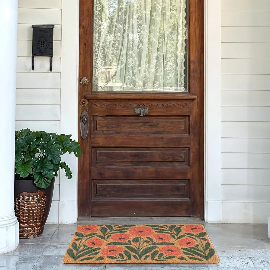 Spring Floral Welcome Doormat, 17" x 29.5" - Orange