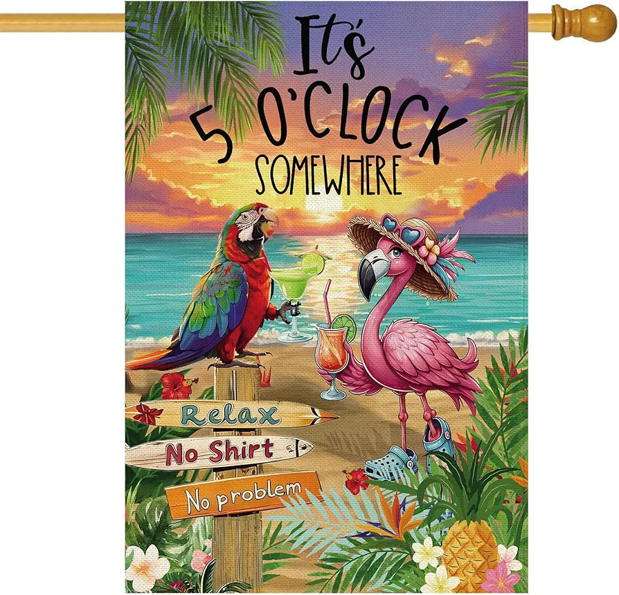 Flamingo Its 5 O'Clock Somewhere 28x40 Yard Flag