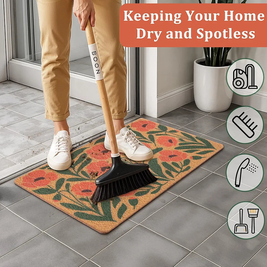 Spring Floral Welcome Doormat, 17" x 29.5" - Orange