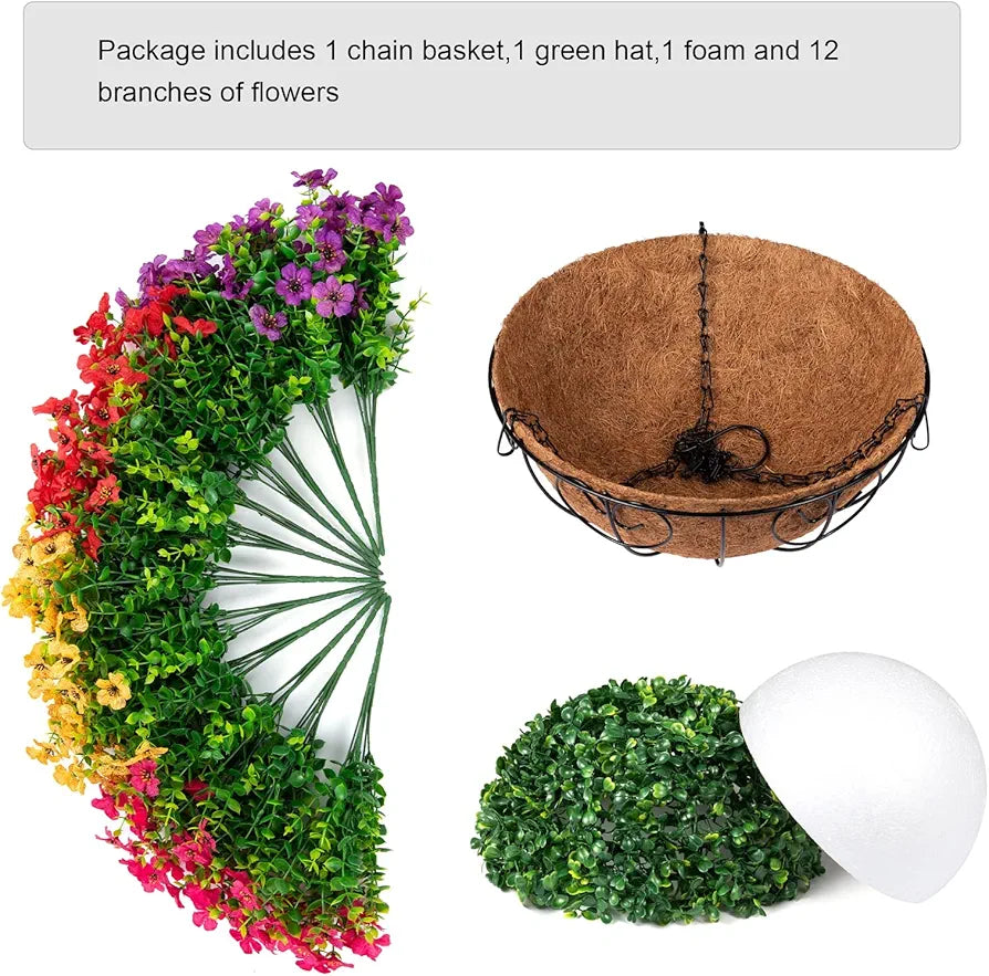 Artificial Hanging Flower Basket for Outdoor Decor