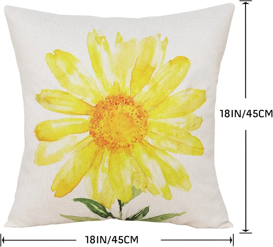Yellow Daisy Sunflower Throw Pillow Covers 18x18 Set of 4