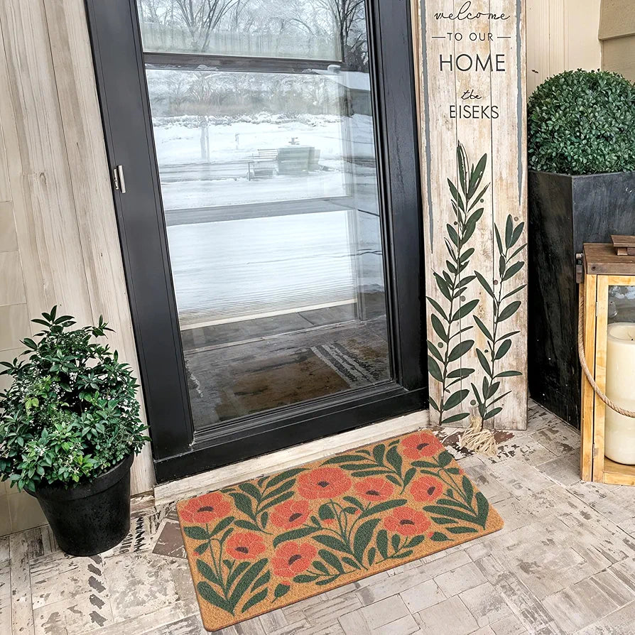 Spring Floral Welcome Doormat, 17" x 29.5" - Orange