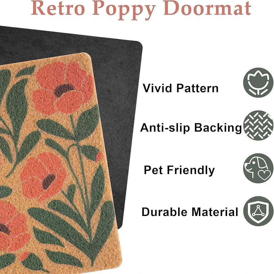 Spring Floral Welcome Doormat, 17" x 29.5" - Orange