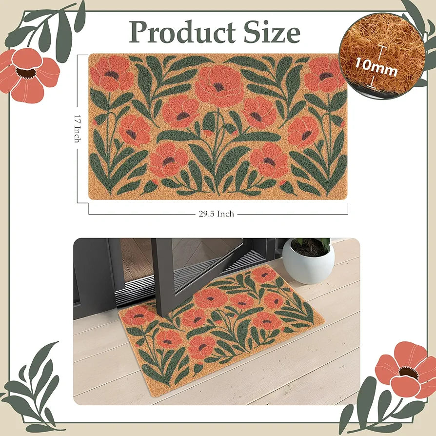 Spring Floral Welcome Doormat, 17" x 29.5" - Orange
