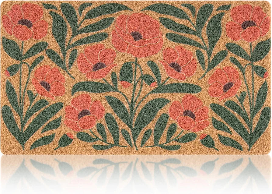 Spring Floral Welcome Doormat, 17" x 29.5" - Orange