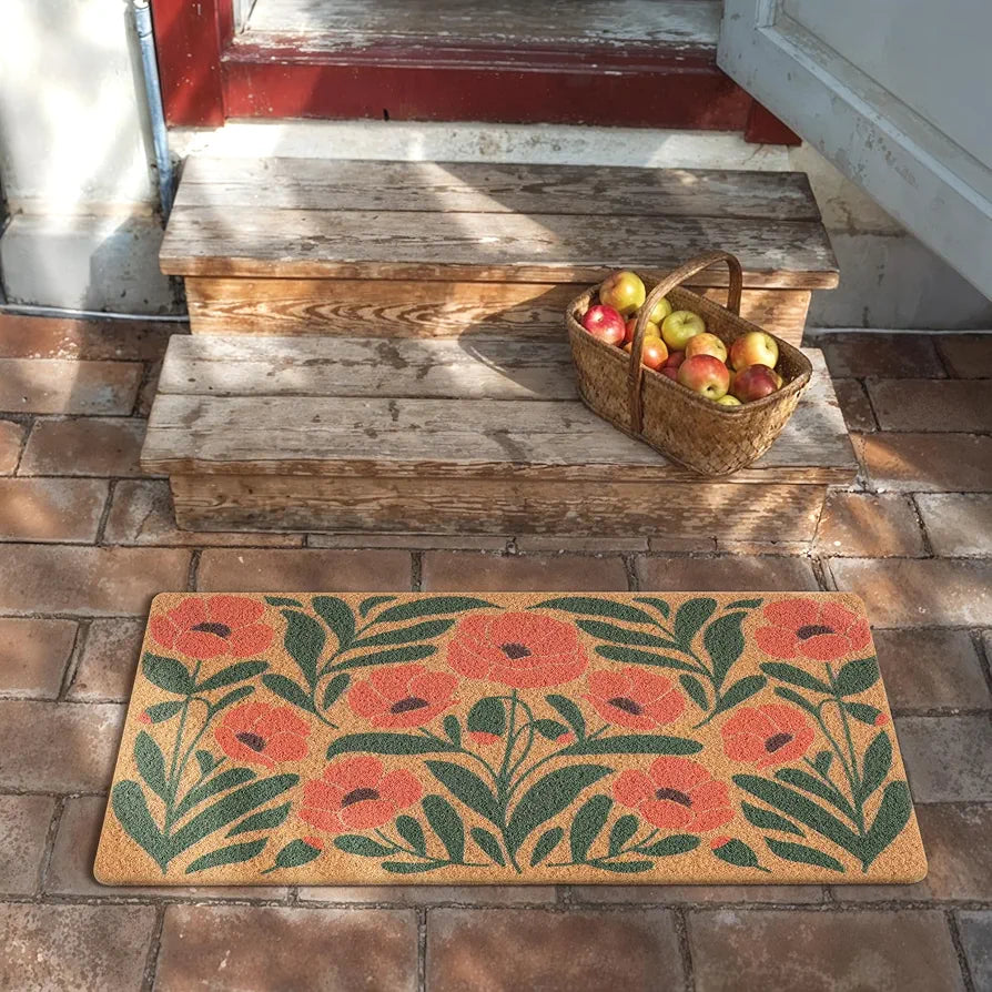 Spring Floral Welcome Doormat, 17" x 29.5" - Orange